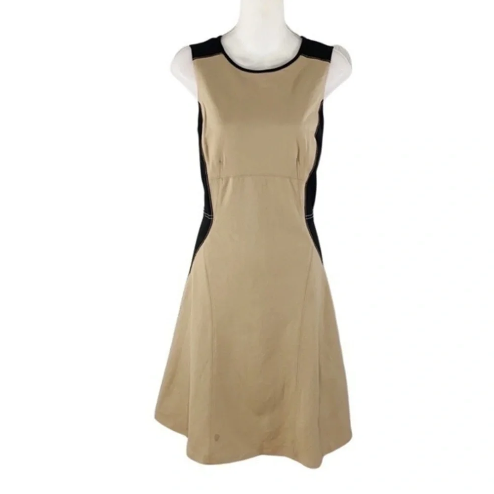 Ann Taylor tan black sleeveless flare dress W27